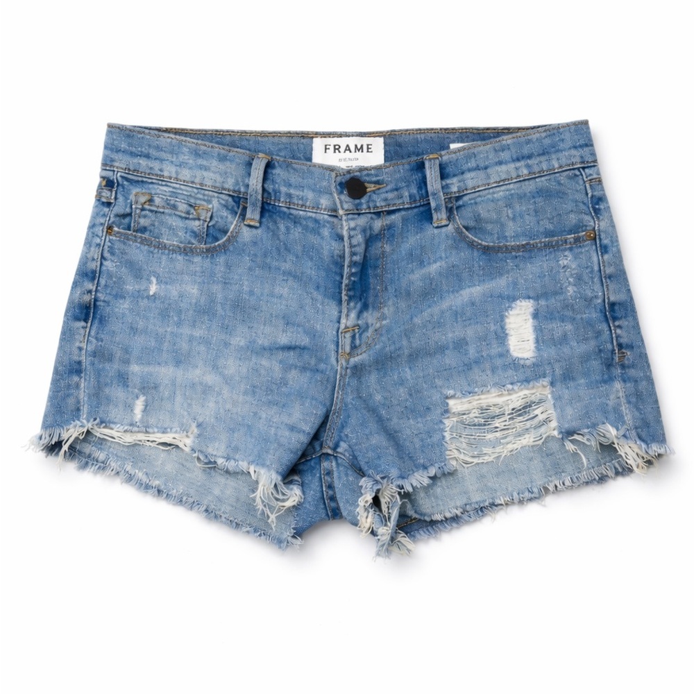 FRAME Le Garçon Cutoff Shorts 26 Distressed Raw Hem Denim Festival Casual